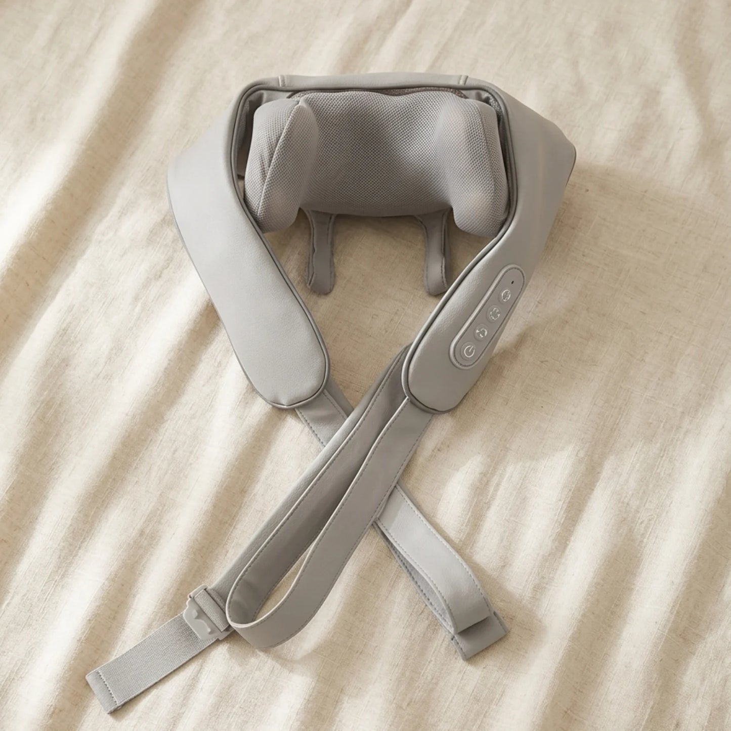 The Shoulder Drop neck and shoulder massager laid flat on neutral surface — Kosient