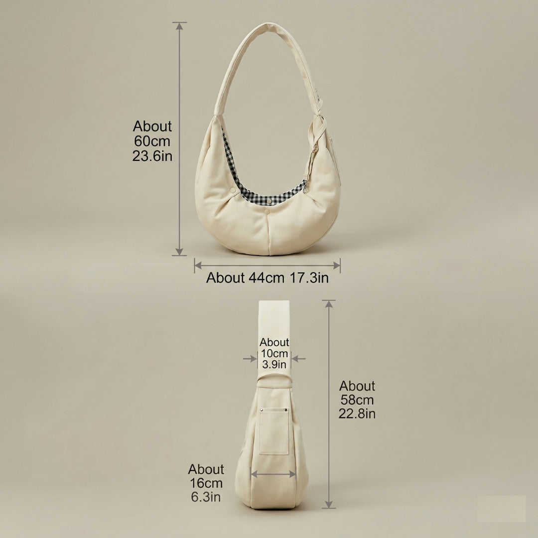 Dog Sling Carrier size dimensions both angles — Kosient